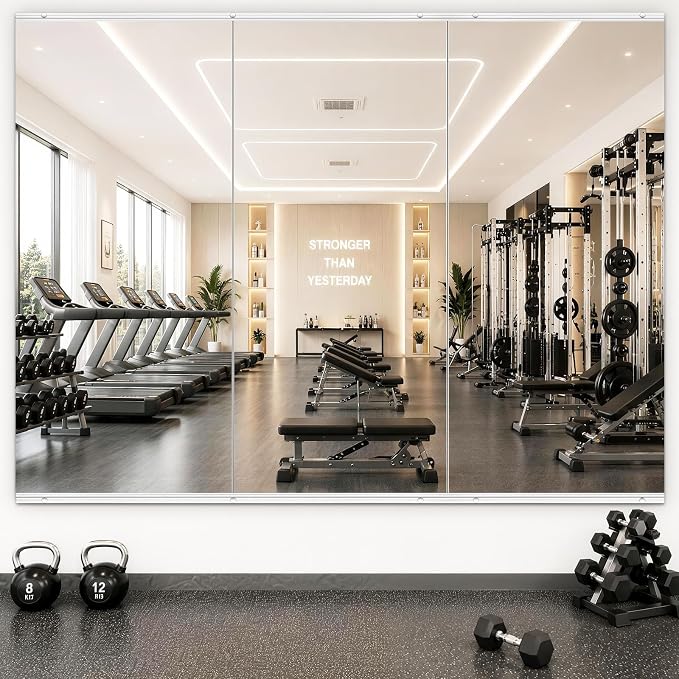 Home Gym Mirror,3Pack Large 47.2x23.6 Inch Frameless Tempered Glass Wall Mirror, Full Body Workout and Decorative Mirrors for Home Gym, Yoga, Dance Studio, Garage, Exercise Room