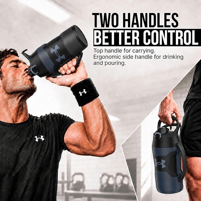 Under Armour Insulated Water Bottle with Handle & Fence Hook, Half Gallon Sports Water Jug, Leak-Resistant & BPA-Free for Baseball, Football & Gym - Academy/Black, 64oz