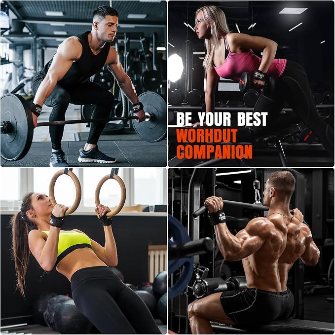 Weight Lifting Wrist Straps, Gym Straps Weight Lifting for Deadlift and Powerlifting, Double Layer Leather Wrist Wraps with Padded Cushion Wrist Loop, Weightlifting Grips for Men and Women