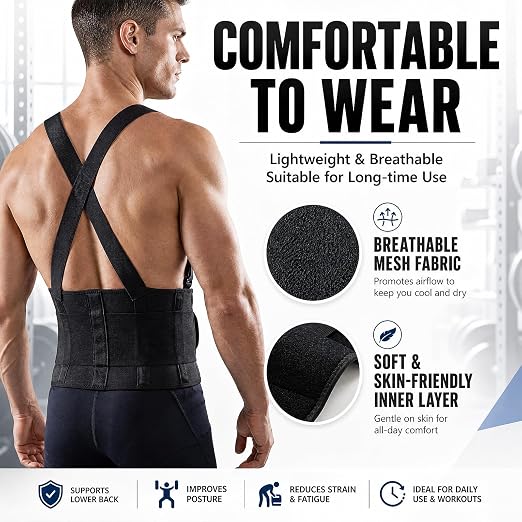 2-pack Black Large Work Back Brace for Men & Women, Heavy Duty Adjustable Lower Back Support Belt for Lifting Safety & Daily Use Gift Protection