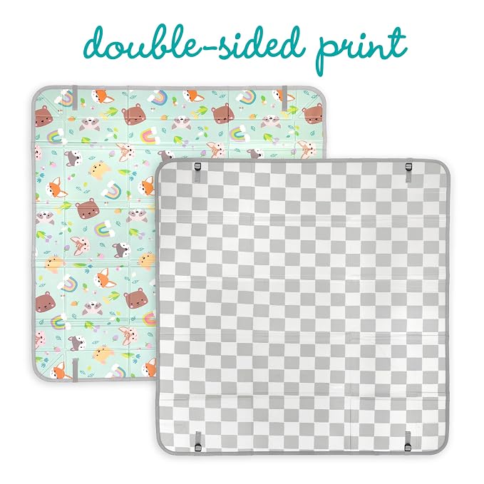 Infantino Foldable Foam Play Mat Reversible 57x57 in, Animals | Reversible design with two sides to play, Lightweight & portable, Water-resistant & wipeable, Folds flat for easy storage