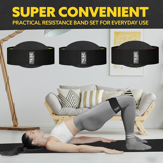 Fabric Resistance Bands for Working Out, 3-Pack for Legs and Glutes | Booty bands for women and men, non-slip grip, 3 resistance levels, for squats, lunges, hip thigh training, glute activation