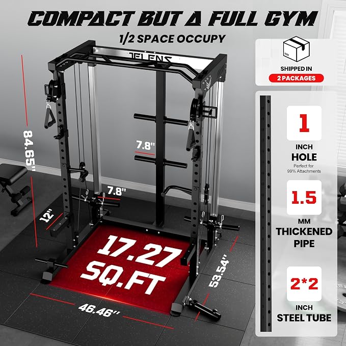 JELENS C21 Power Cage, 2000LBS Multi-Function Power Rack with Independent Dual Pulley System, All-in-One Squat Rack for Cable Crossover, Home Gym Workout Machine