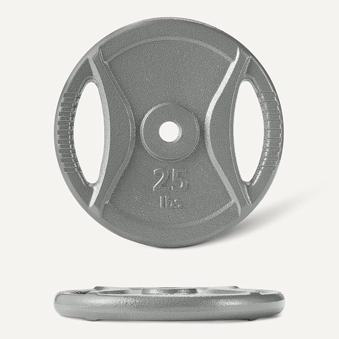 Amazon Basics 1-Inch Grip Weight Plates, Cast Iron, Strength Training, Home Gym