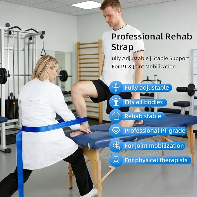 Mobilization Belt with Adjustable Thick Cushioning Pad – Ideal for Physical Therapy, Rehabilitation, Stretching & Mobility Training – Durable Traction Equipment for Therapists and Home Use (White)