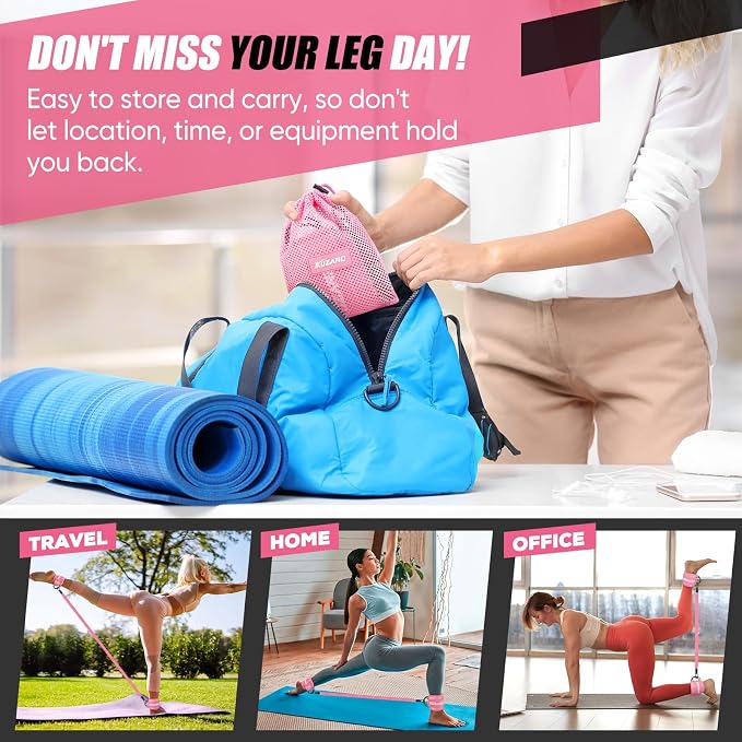 KUZARO Ankle Resistance Bands with Cuffs, Ankle Weights Bands for Working Out, Women Leg and Glutes Workout Equipment, Exercise Bands for Kickbacks, Butt and Booty Trainer, Home Gym Fitness Equipment