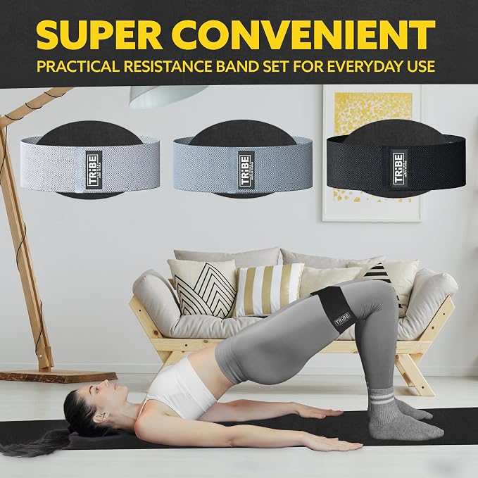 Fabric Resistance Bands for Working Out, 3-Pack for Legs and Glutes | Booty bands for women and men, non-slip grip, 3 resistance levels, for squats, lunges, hip thigh training, glute activation