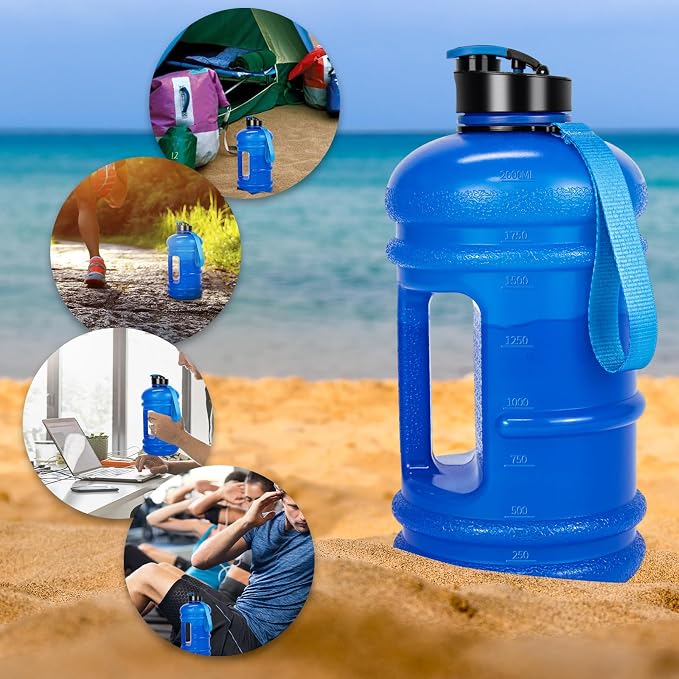 TOOFEEL 2 Liter Water Bottles - Half Gallon BPA Free - Ideal for Gym, Hiking, Running, Cycling - 74 oz Blue Water Bottle