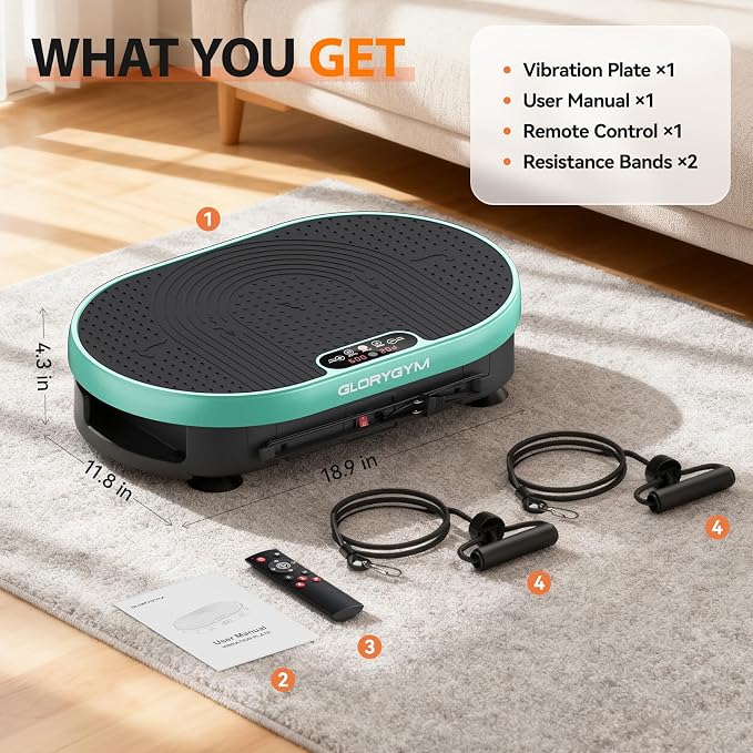 Vibration Plate Exercise Machine for Body Shaker Machine & Weight Loss, Shake Plate with Resistance Bands, 120 Speed Levels, Remote Control, Full Body Workout, Compact Home Gym Equipment