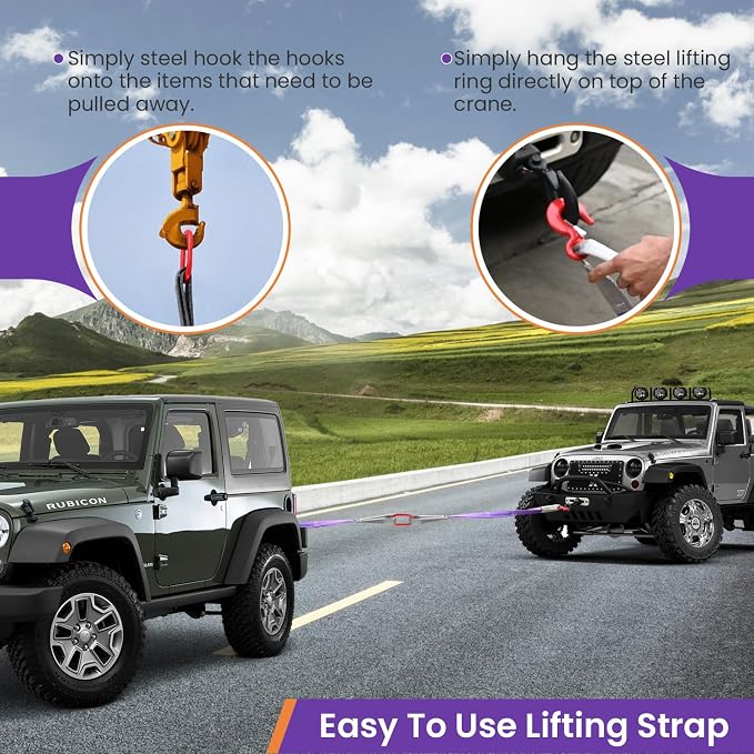 2 PCS Lifting Slings Straps with Hooks - 3.3 FT, 4409LB Pounds Capacity, Polyester Bridle Sling, Heavy Duty Two Leg Rigging Strap for Engines, Cranes, Hoists, Truck