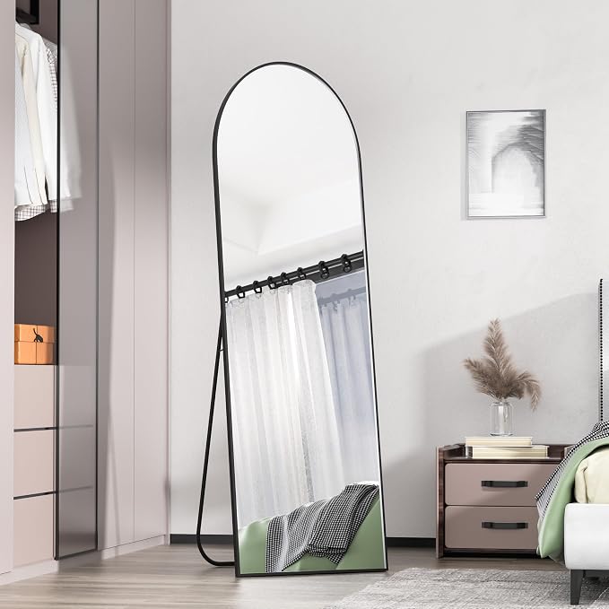 Simple Deluxe Arched Full Length Mirror, 64"×21" Large Floor Mirrors, for Wall Door Bedroom Bathroom Living Room (Black)
