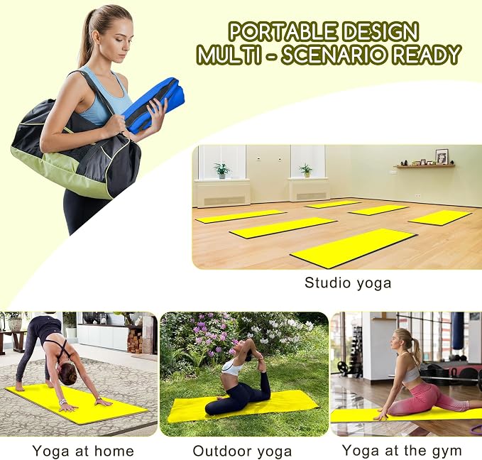 Yoga Mat Towel, Extra Thick (600GSM) Soft Hot Yoga Towel, Non-Slip and Sweat Absorbent for Hot Yoga, Bikram, Pilates, and Fitness, 72" x 27.5", Dual-Color, Grey/Yellow