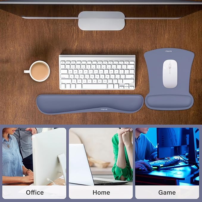 MOSISO Wrist Rest Support for Mouse Pad & Keyboard Set, Ergonomic Mousepad Non-Slip Base Home/Office Pain Relief & Easy Typing Cushion with Neoprene Cloth & Raised Memory Foam, Navy Lime