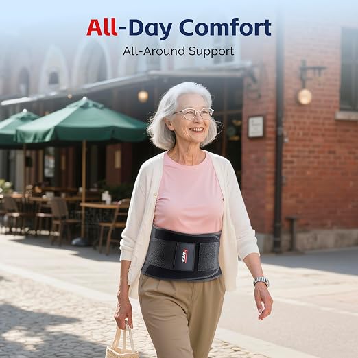 FEATOL Back Brace for Men Lower Back Pain Relief Lumbar Support Brace Waist Belt with Ergonomic 3D Silicone Pad for Heavy Lifting Work, Herniated Disc, Sciatica, S/M