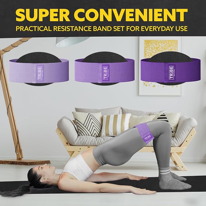Fabric Resistance Bands for Working Out, 3-Pack for Legs and Glutes | Booty bands for women and men, non-slip grip, 3 resistance levels, for squats, lunges, hip thigh training, glute activation