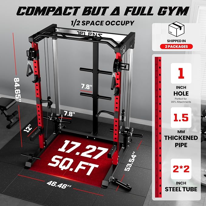 JELENS C21 Power Cage, 2000LBS Multi-Function Power Rack with Independent Dual Pulley System, All-in-One Squat Rack for Cable Crossover, Home Gym Workout Machine
