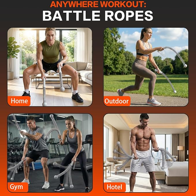 Ropeless Battle Ropes for Home Gym, Portable Cordless Weighted Battle Rope | Storage Bag, Weighted Battle Rope for High Calorie Burn, Men & Women Fitness Equipment, HIIT & Low-Impact Aerobic Training