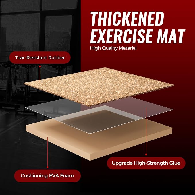 SUPERJARE 0.79'' Extra-Thick Exercise Equipment Mats, 12 Pcs 48 Sq Ft Rubber Top Floor Tiles with High Density EVA Foam, Interlocking Gym Flooring for Home Gym, Workout Mat, Wood
