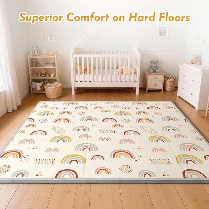 Baby Play Mat for Floor, Extra Large Play Mat for Baby, 79 x71" Memory Foam 0.8" Thick Crawling for Babies,Toddlers Infants, Reversible Baby Play Mat,Foldable Foam Floor Mat for Tummy Time