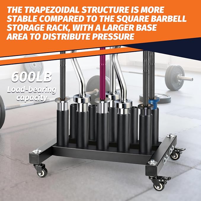 EVERYMATE Vertical Barbell Rack - Heavy-Duty Steel Organizer, Barbell Holder Floor Stand, Fits 2" Olympic Bars with Scratch-Resistant Inserts, Space-Saving for Home/Garage/Commercial Gym