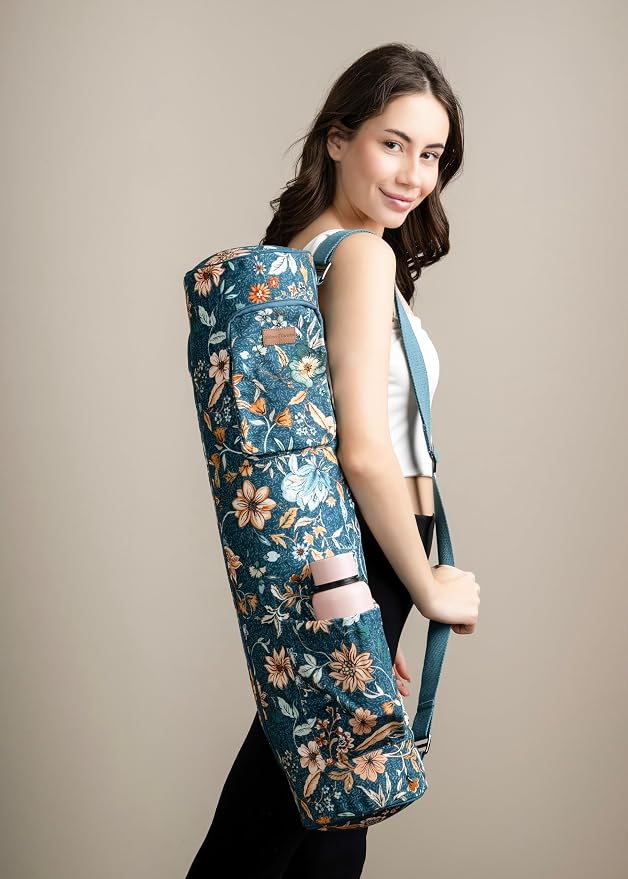 Maison d' Hermine Yoga Mat Duffle Bag Gym Tote Yoga Mat Carry Bag | Cylindrical bag for Woman Men Gifts Adjustable shoulder straps with Drawstring Water Bottle Pocket and zipper pocket