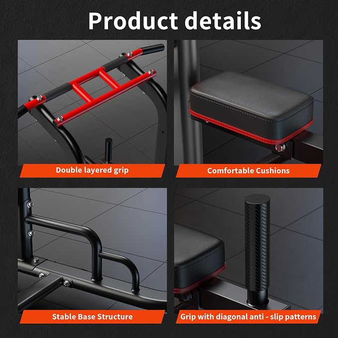 SogesHome Pull Up Bar and Dip Station Adjustable Home Gym Fitness Equipment | Multifunctional Heavy Duty Power Tower 330LB Capacity, Free Standing Strength Training Exercise Machine for Full Body Workout