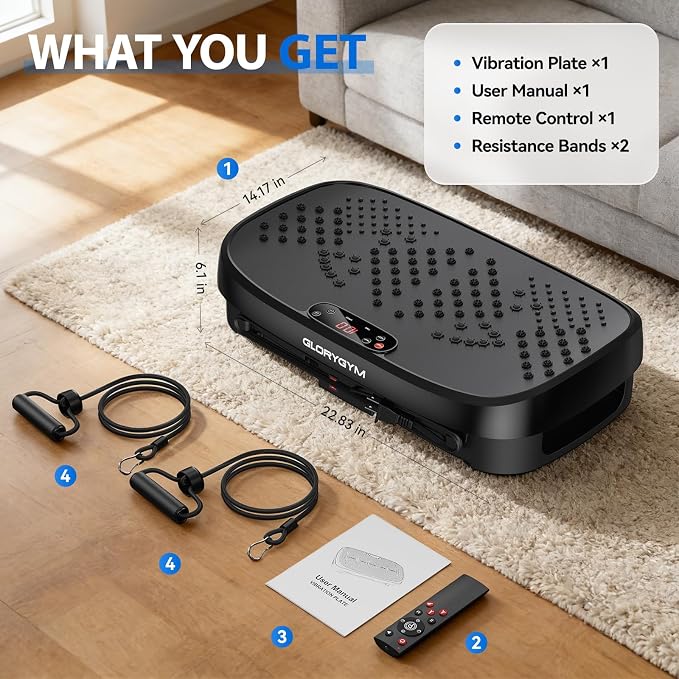 Vibration Plate Exercise Machine for Body Shaker Machine & Weight Loss, Shake Plate with Resistance Bands, 120 Speed Levels, Remote Control, Full Body Workout, Compact Home Gym Equipment