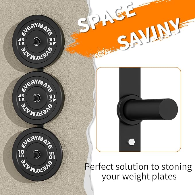 EVERYMATE Weight Plate Storage Rack, Olympic Weight Plate Holder, Bumper Plate Storage, Home Gym Organizer