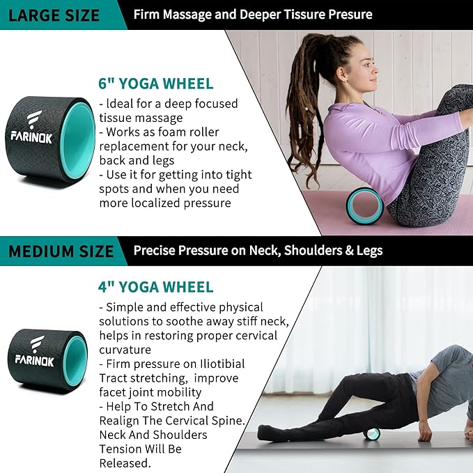 Yoga Wheel Set of 3+1, Upgraded 10MM Thick Back Wheels for Pain Relief | Strongest Back Roller for Deep Tissue Massage, Stretching, Improving Yoga Poses Backbend
