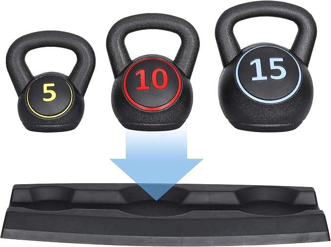 3-Piece Kettlebell Set, Exercise Fitness Weight Set with Base Rack for Home Gym, Home Workouts, Strength Training, Include 5 lbs, 10 lbs, 15 lbs