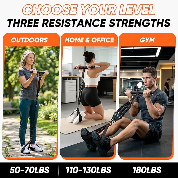Adjustable Length Pedal Resistance Band with Handle for Working Out, Replaceable 180Lbs Exercise Bands with Foot Pedals, Home Gym Workout Equipment for Women Men Strength Training, Stretching
