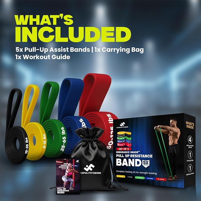 Utopia Fitness Pull Up Bands, Pull Up Resistance Bands Set of 5, Heavy Duty Pull Up Assistance Bands 8-125 lbs, Resistance Bands for Working Out, Strength Training, Physical Therapy for Men & Women