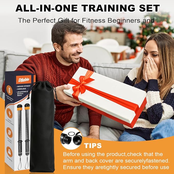 Weighted Ropeless Battle Ropes, Portable Cordless Rope for Home Gym | Grip Strengtheners&Poster, Adjustable Resistance, Non Slip Handle, Low-Noise, Heavy Duty Fitness Rope for HIIT Strength, 2PCS