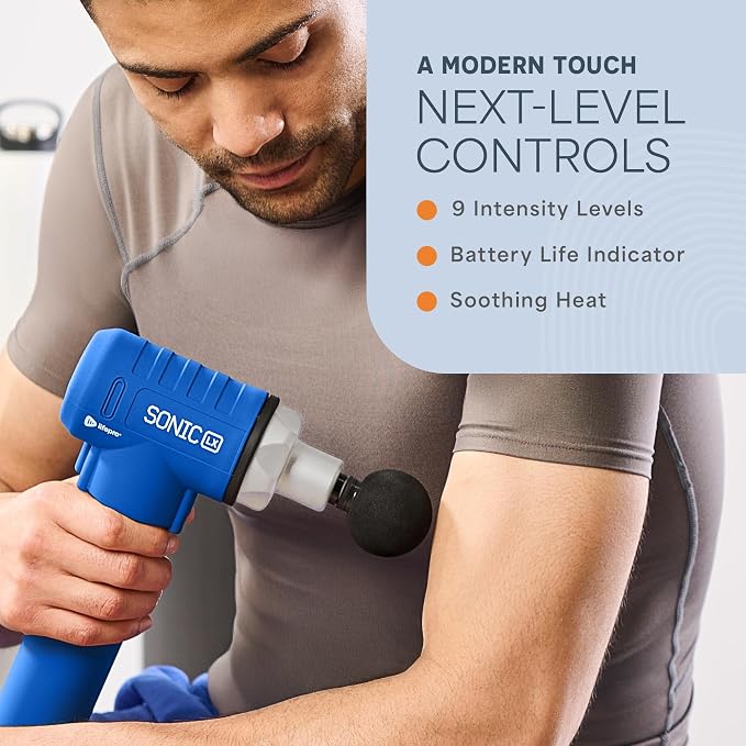 LifePro Sonic LX Percussion Massage Gun Deep Tissue with Heat & 10 Heads | 9 Speeds, 131°F Heated Tip, Carry Case, USB-C, Handheld Massage Gun with Heat Therapy & Muscle Gun for Back, Neck & Calves
