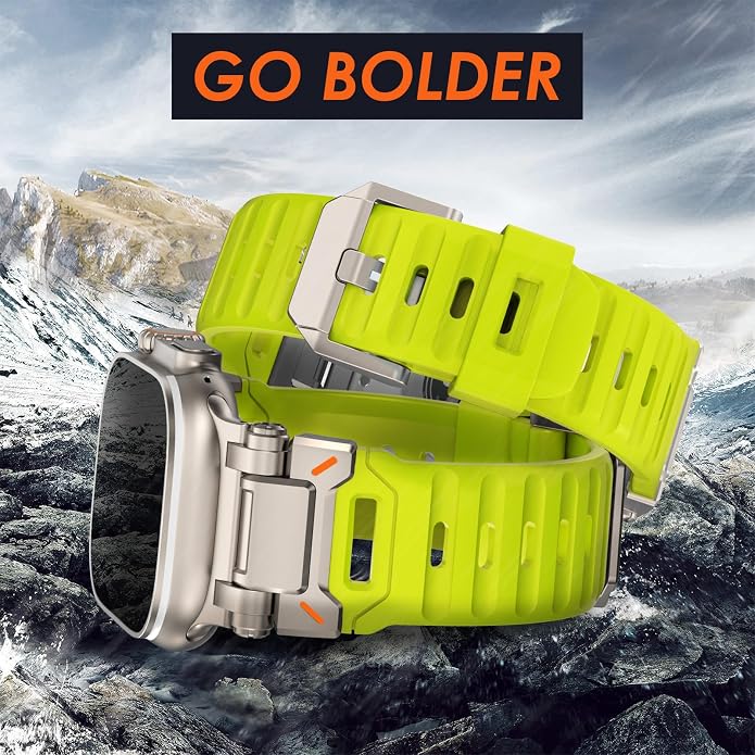 WINGLE FKM Rubber Bands for Apple Watch Band Ultra 3/2/1 Band Ultra 49mm Series 11 10 46mm 45mm 44mm 42mm SE 3/2/1 9 8 7 6 5 4 3 Men, Military Rugged Metal Connector Silicone Apple iWatch Sport Bands
