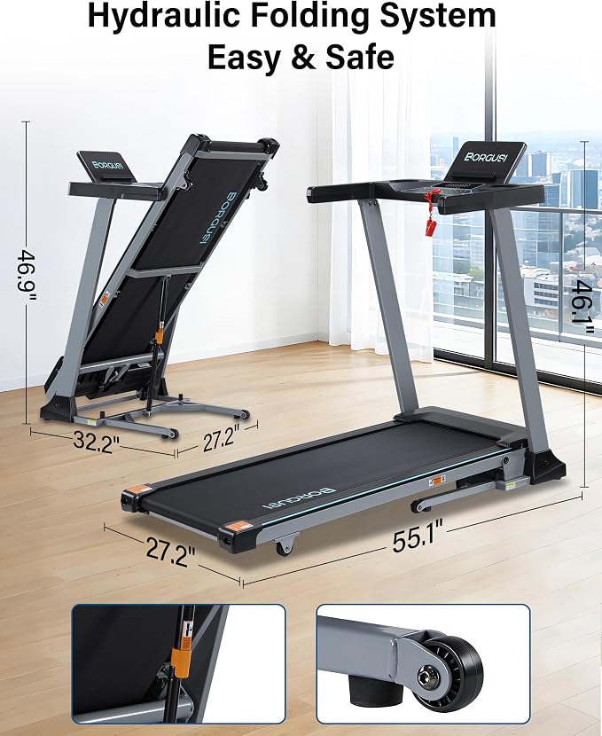 Auto Incline Treadmill for Home - 47.3"x17.5" Long Wide Belt, 3.5 HP, Bluetooth App, 10 MPH, 300 lbs Capacity, 40 Preset Programs