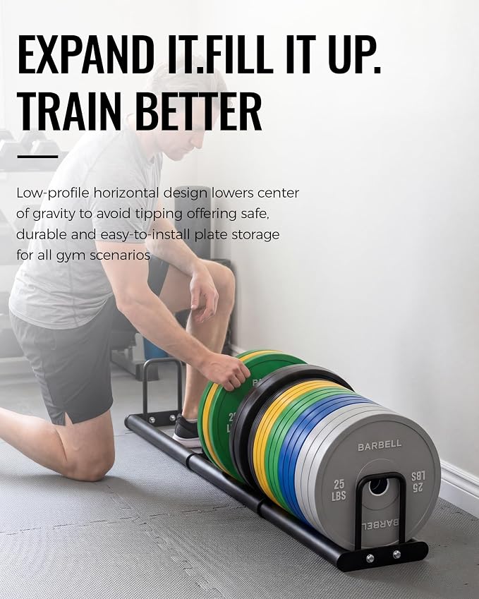 1 Unit Horizontal Weight Plate Rack, Max 660LBS Bumper Plate Storage for Home Gym, Modular Expandable Weight Storage Racks for 1" or 2" Plates, Heavy Duty Organizer for Garage & Commercial Gym