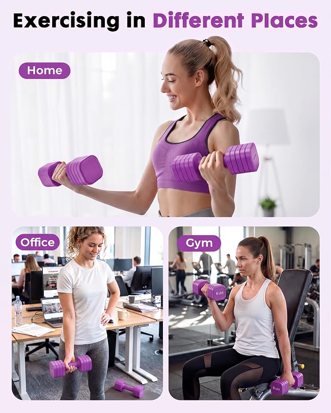 Equipro Hand Weights for Women at Home 6 LBS Adjustable Dumbbell Set of 2, Fast Adjust Dumbbells with TPU Soft Rubber Handle for Home Gym Exercise Training