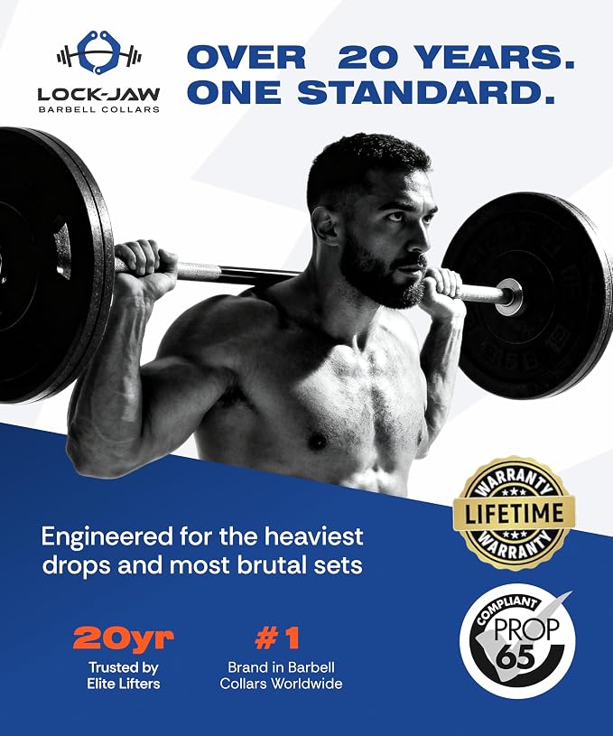 Lock-Jaw OLY 2 Barbell Collars Olympic Barbell Clamps 2 Pcs – Heavy Duty Bar Clamps for 2” & 50mm Olympic Bars – Secure Weight Bar Clamps for Strength Training & Home Gym Accessories – Quick Release