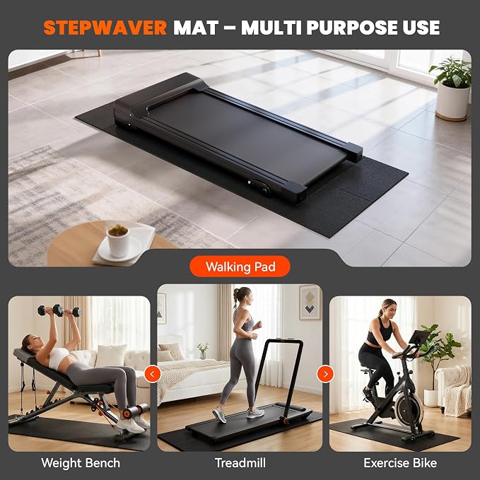 Stepwaver Walking Pad Mat, Treadmill Mat for Carpet & Hardwood Floors | High Density, 1/4 Thickness, Foldable, Floor Protection for Bike, Elliptical, Treadmill, Walking Pad