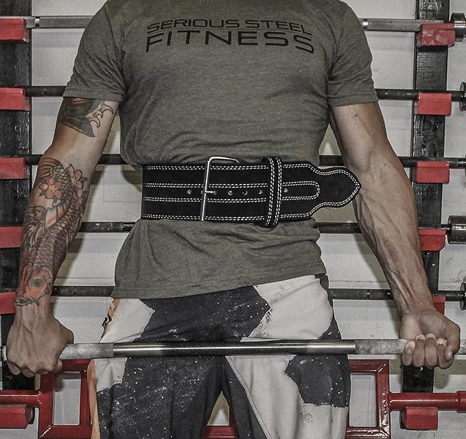 Leather Weight Lifting Belt For Powerlifting & Exercise Belt (4" Wide & 10MM Thick, Single Prong, Large)