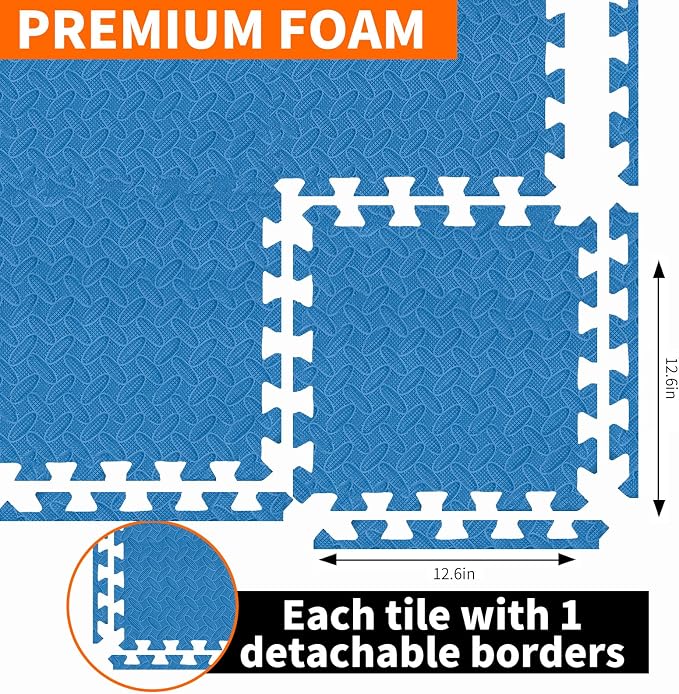 Gym Flooring for Home Gym, 18 PCS Anti-Slip Interlocking Foam Floor Tiles, 12.6"x12.6"x0.4" EVA Exercise Mats, Puzzle Floor Mat For Workout, Yoga, Kids Play Area, Treadmill, Garage