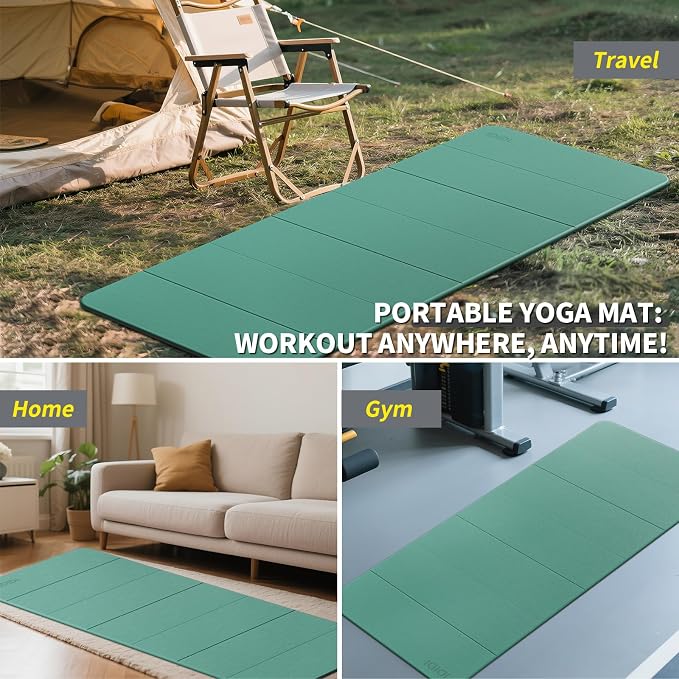 Foldable Yoga Mat Extra Large 74"×31.5" | Double-Sided Non-Slip,Extra Wide Foldable Design,8mm Extra Thick,Exercise Mat for Home, Studio and Travel Use