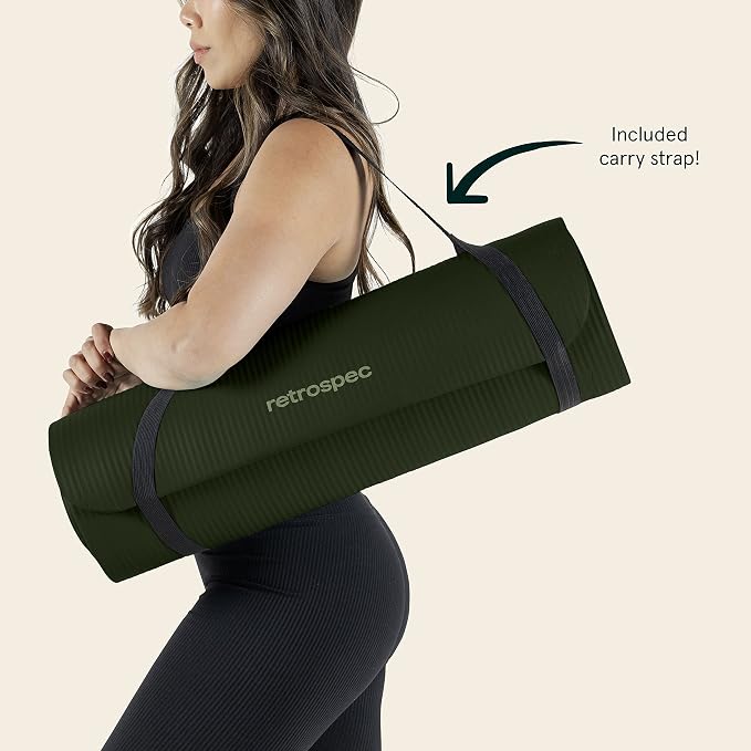 Retrospec Solana Yoga Mat 1" Thick w/Nylon Strap for Men & Women - Non Slip Exercise Mat for Home Yoga, Pilates, Stretching, Floor & Fitness Workouts
