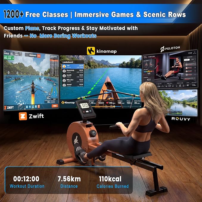 Rowing Machines Foldable for Home, Magnetic Rowing Machine with 16-Level Quiet & Smooth Resistance, Dual Slide Rail, LCD Monitor & APP Supported Fitness Rowing Machine, Max 350lbs Weight Capacity