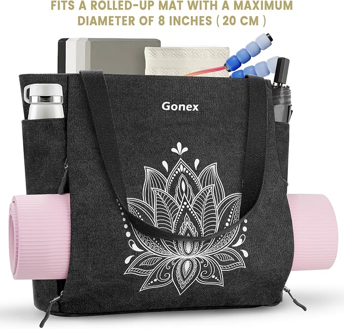 Gonex Yoga Mat Bag with Zipper Mat Carrier Canvas Gym Tote | Durable Canvas, Zipper Closures Prevent Slipping, Quick Access, Bottle Holder, Fits Yoga Blocks, Gym & Travel Use