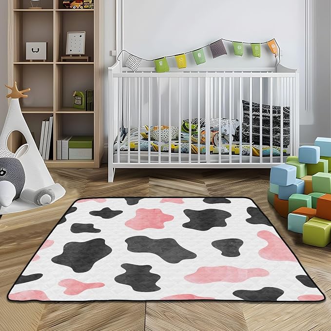 Baby Play Mat Cow Print 50" X 50" Play Gym Crawling Mat Soft Non-Slip Portable Picnic Floor Mat for Infant, Babies, Toddler, Kids