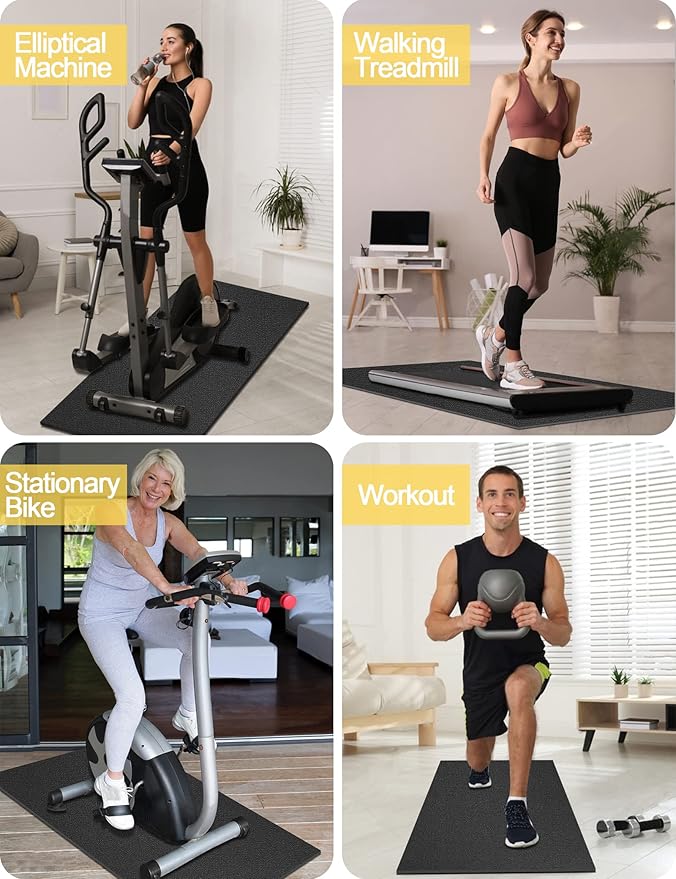 Treadmill Mat,60" x 30",6mm Thickness Exercise Equipment Mat for Carpet Hardwood Floors, Compatible with Walking Pad,Spin Bike,Elliptical Trainer,Rowing Machine