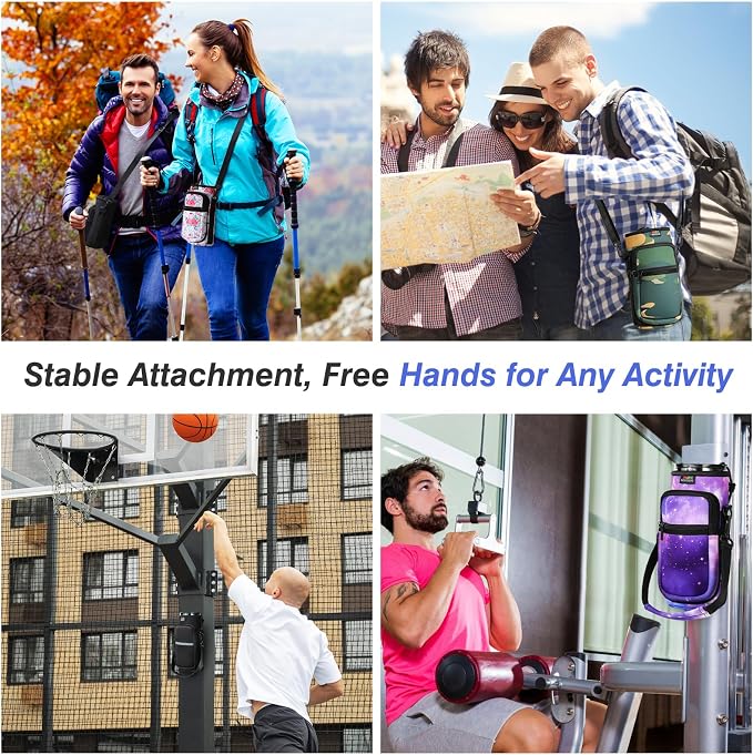 Nuovoware Magnetic Gym Bag, 25oz/32oz, Water Bottle Carrier, Starry Purple | Adjustable Shoulder Strap, 2 Pocket, Sports Sling Neoprene Sleeve, for Hiking Travelling Camping