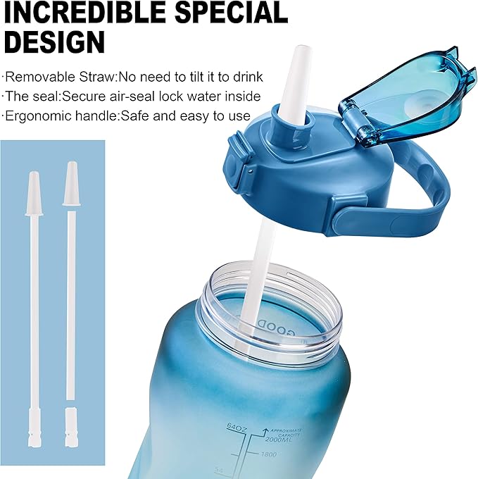 EYQ 64oz/128oz Leakproof Free Drinking Water Bottle with Motivational Time Marker BPA Free for Fitness, Gym and Outdoor Sports
